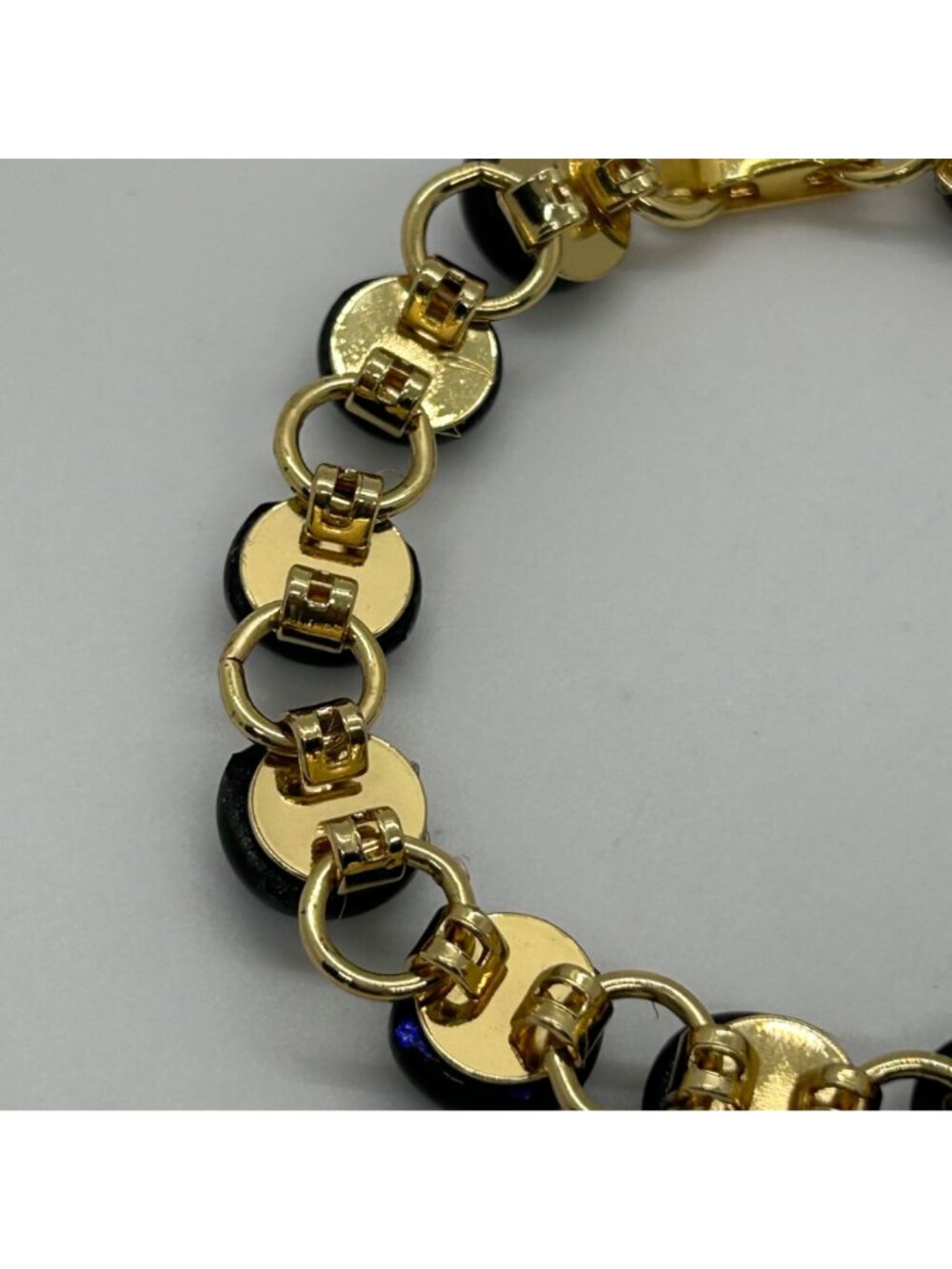 Vintage Gold-Tone Bracelet With Iridescent Dichroic Glass Beads Blue Purple - Picture 8 of 16